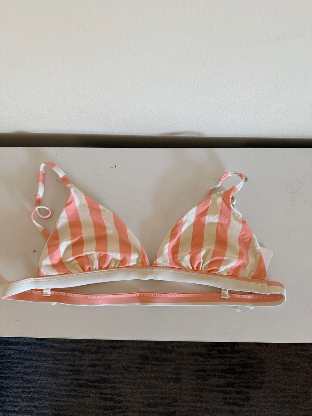 Dippin' Daises Coral and White Striped Triangle Bikini Top